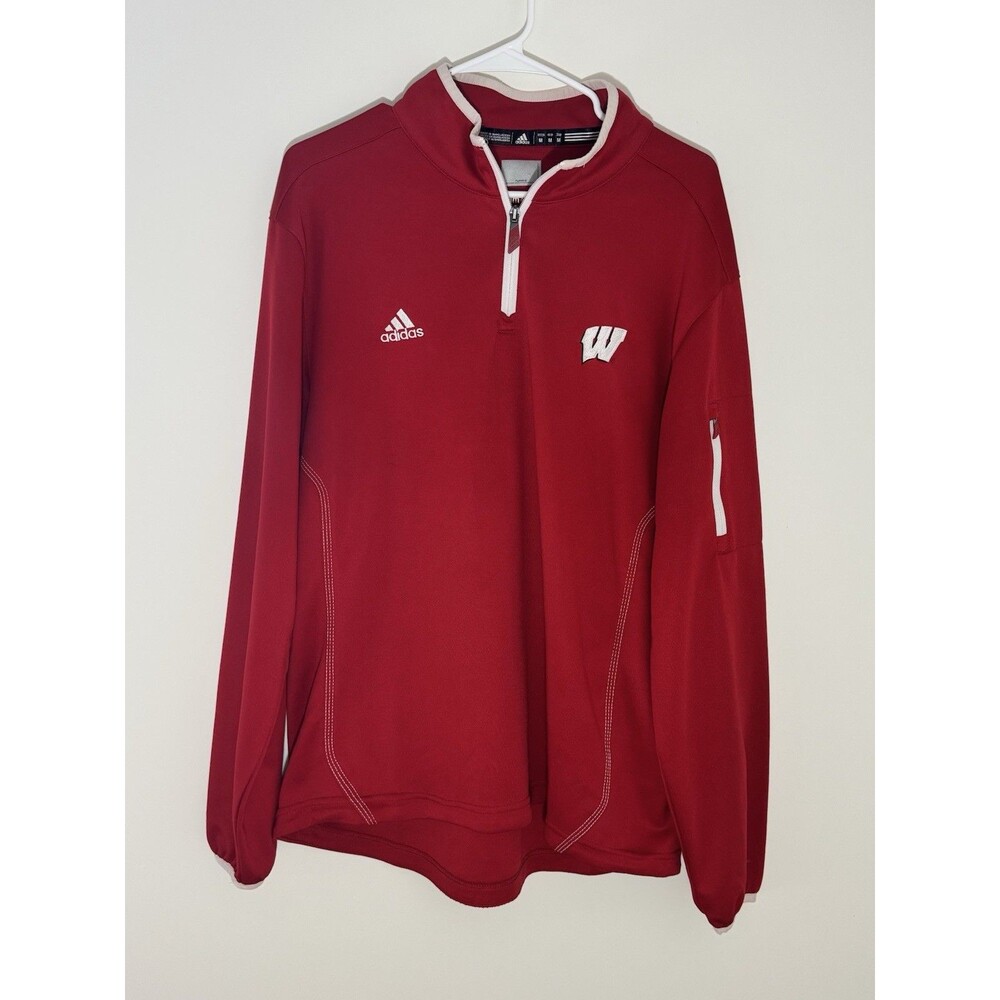Adidas Wisconsin Badgers Men's Medium Red 1/4 Zip Pullover Jacket